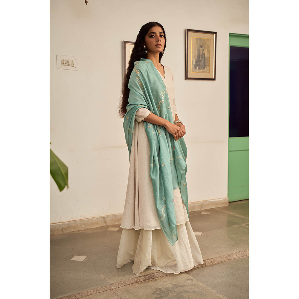 Apeksha Jain Label Off White Kurta with Sharara and Dupatta (Set of 3)