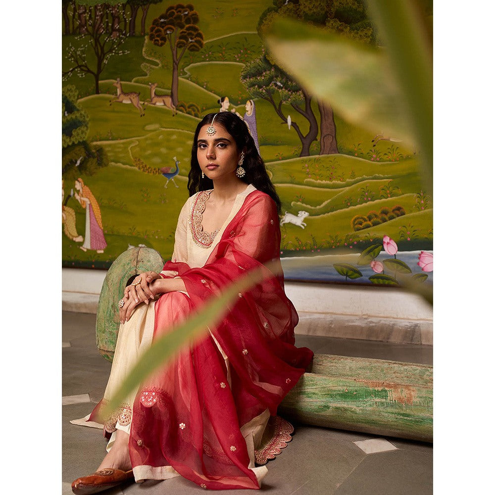 Apeksha Jain Label Beige Kurta with Sharara and Dupatta (Set of 3)