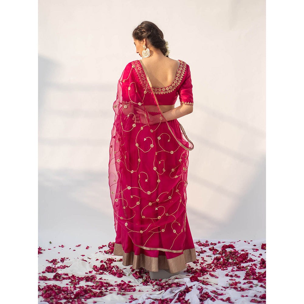 Apeksha Jain Label Rani Pink Lehenga with Blouse and Dupatta (Set of 3)