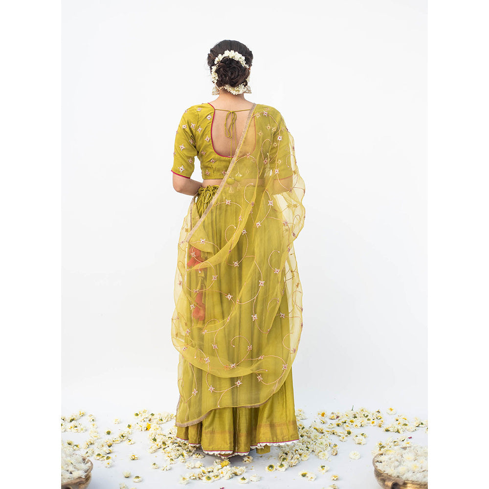 Apeksha Jain Label Green Lehenga with Blouse and Dupatta (Set of 3)