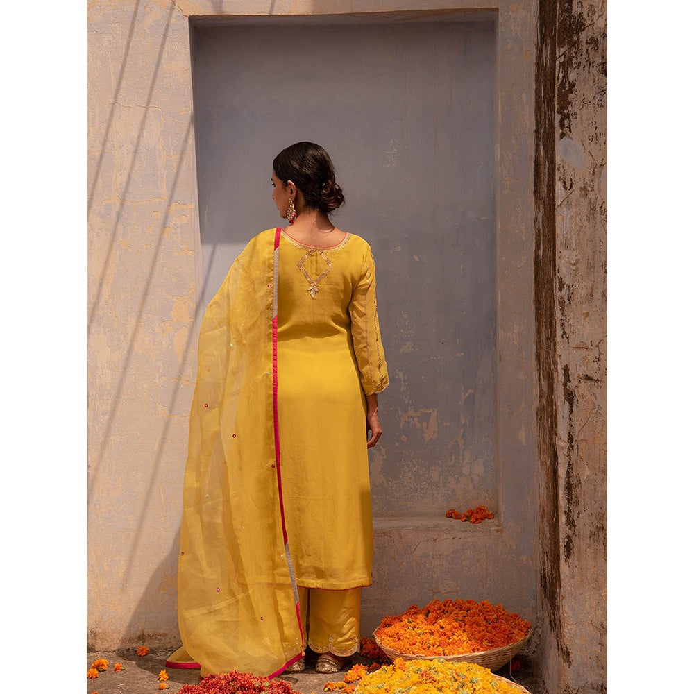 Apeksha Jain Label Yellow Kurta with Pant and Dupatta (Set of 3)