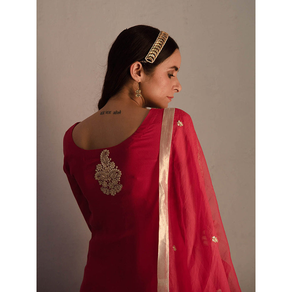 Apeksha Jain Label Red Kurta with Palazzo and Dupatta (Set of 3)