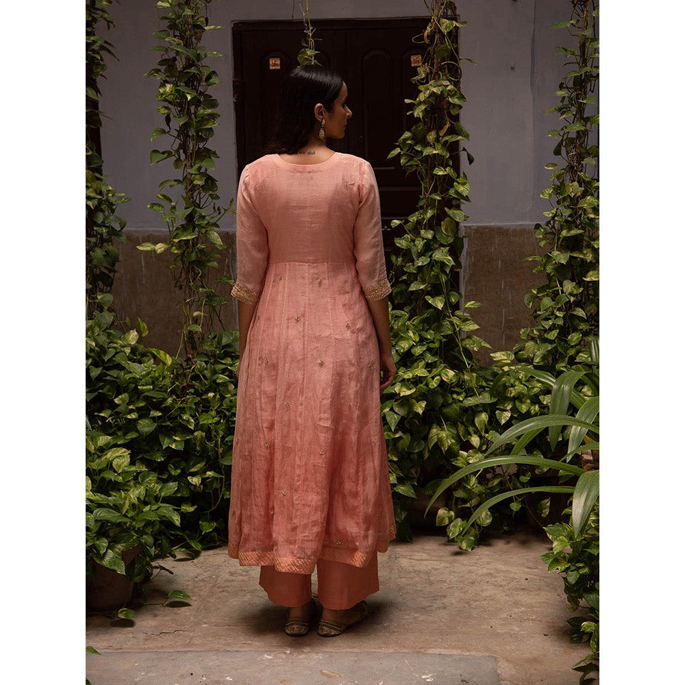 Apeksha Jain Label Peach Anarkali with Palazzo and Dupatta (Set of 2)