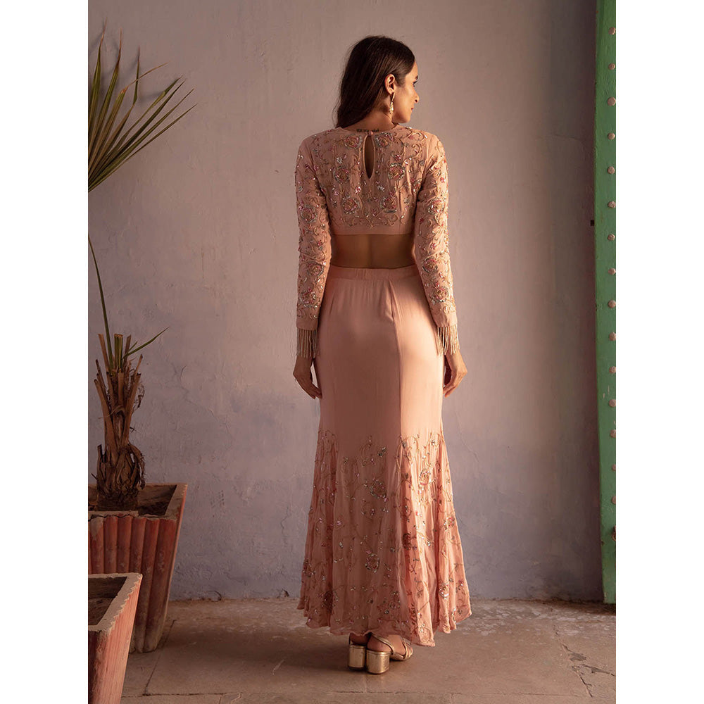 Apeksha Jain Label Powder Pink Fishtale Skirt with Cop Top (Set of 2)