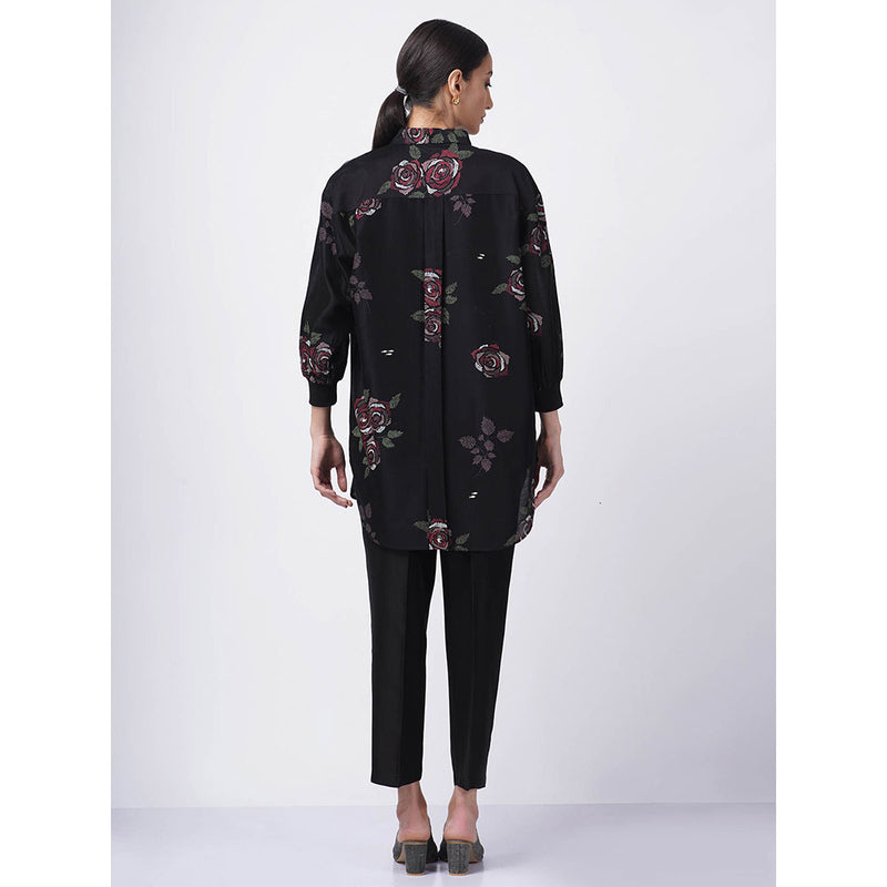 ARCVSH by Pallavi Singh Multi Rose Print Black Shirt with Pants & Slip (Set of 3)
