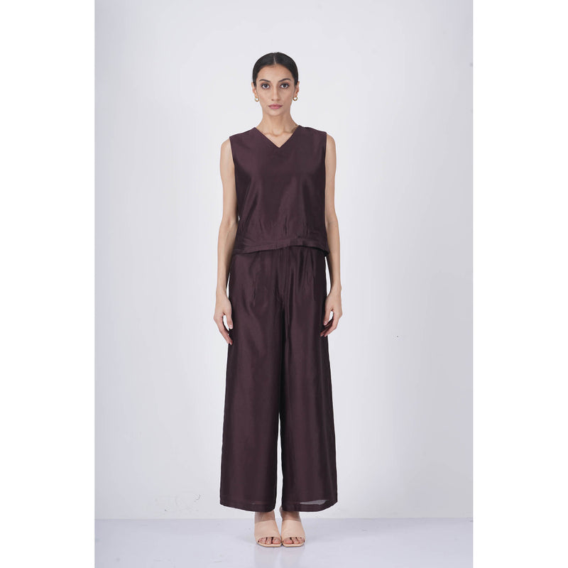 ARCVSH by Pallavi Singh Purple V-Neck Top with Straight Pant & Organza Jacket (Set of 3)