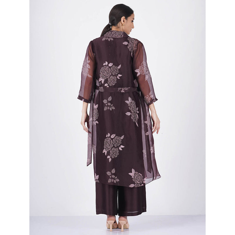 ARCVSH by Pallavi Singh Purple V-Neck Top with Straight Pants & Rose Organza Jacket (Set of 3)