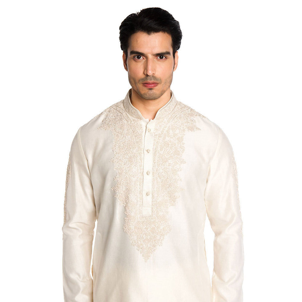 Arjun Kilachand Ivory Spring Embroidery Kurta with Pant (Set of 2)