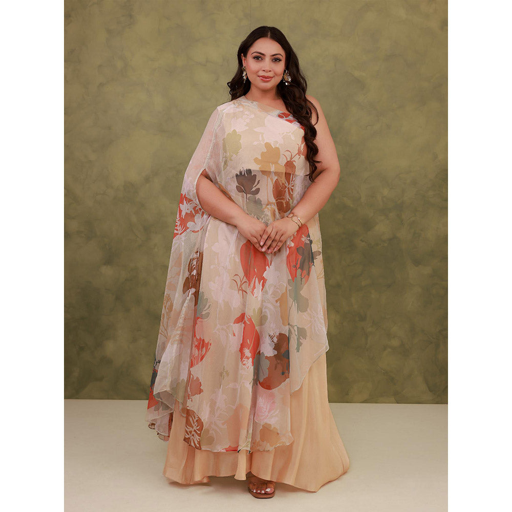 AROOP SHOP INDIA Beige Aspen Floral Kurta with Slip and Sharara