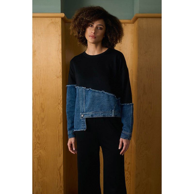 Aruni Black Jersey Denim Top