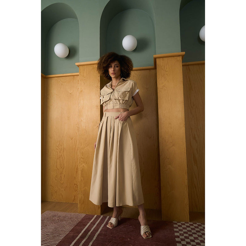 Aruni Beige Crop Top & Skirt (Set of 2)