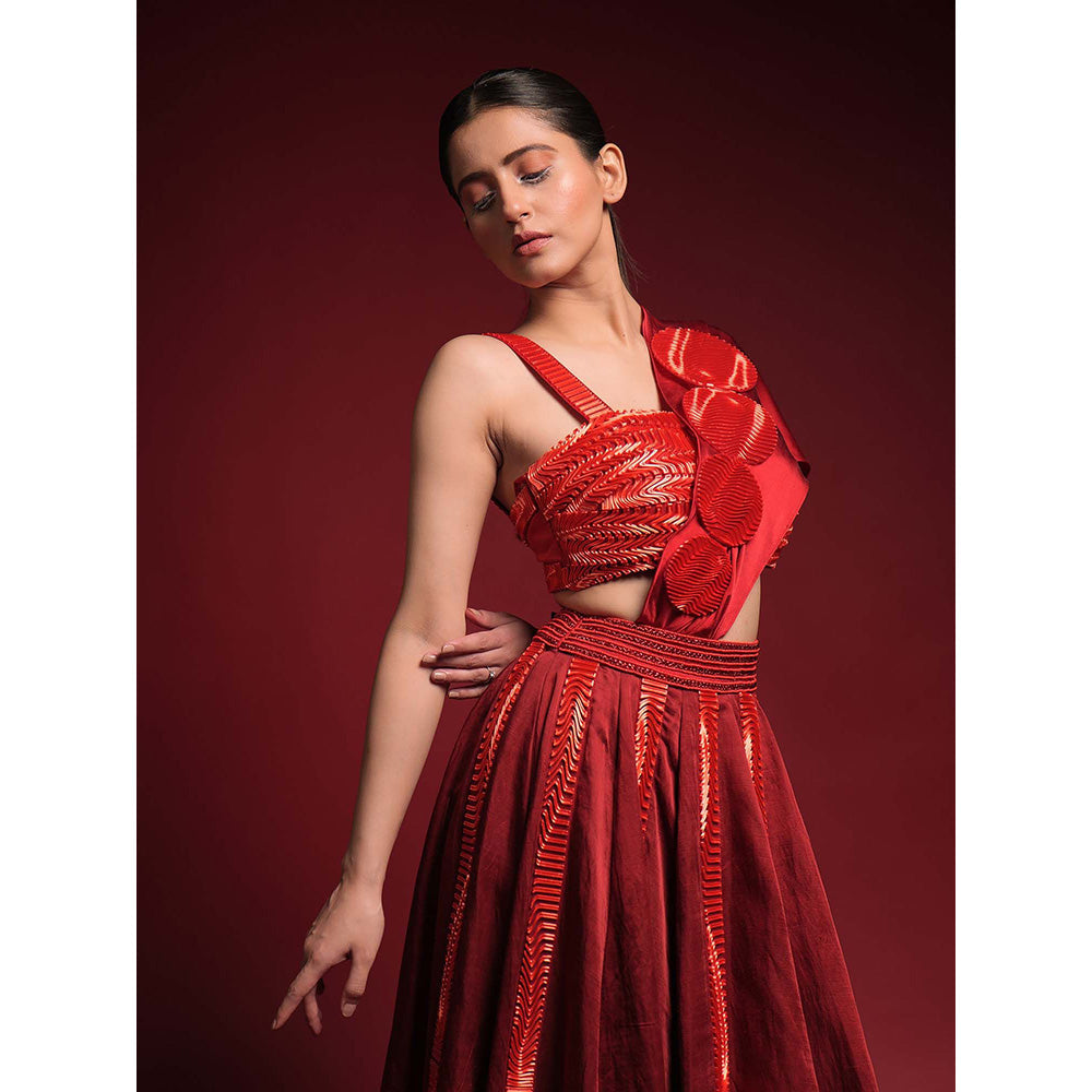 Asaaye Red Lava Blaze Dupatta Attached Lehenga with Blouse