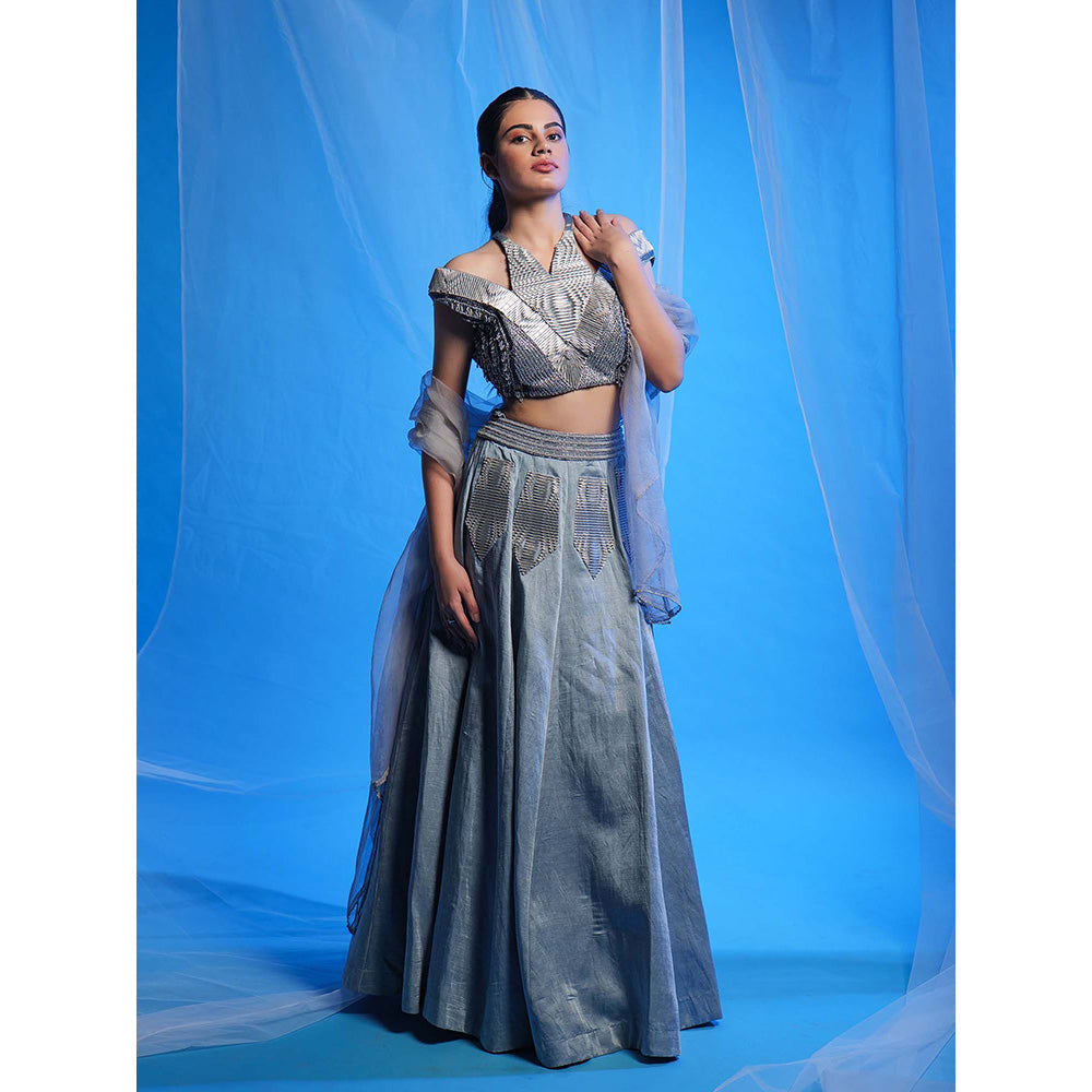 Asaaye Blue Cold Command Lehenga with Blouse and Dupatta