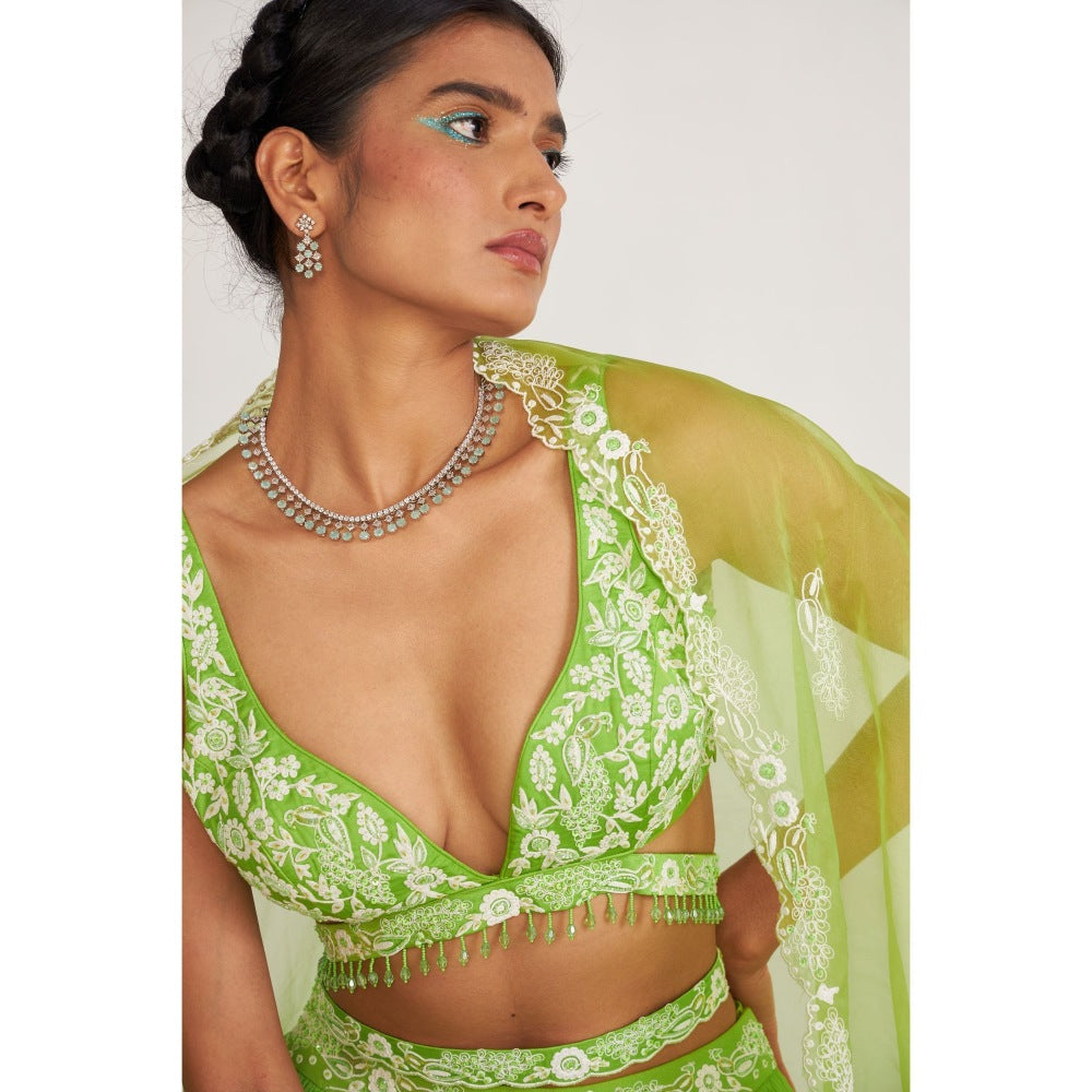 Asaga Cora Lehenga and Stitched Blouse with Dupatta (Set of 3)