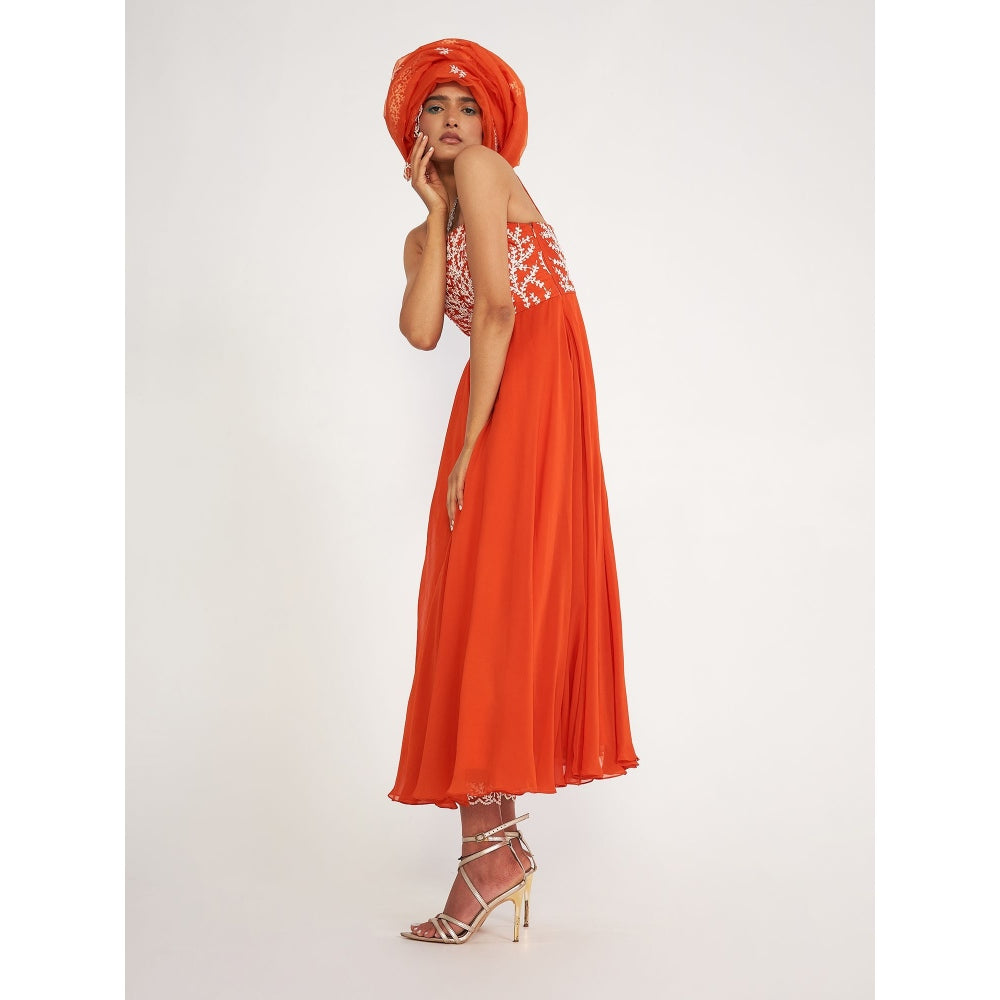 Asaga Vida Embroidered Anarkali Kurta and Pant with Organza Dupatta (Set of 3)