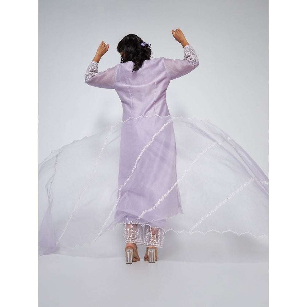 Asaga Alina Lavender Chanderi Embroidered Kurta with Pants and Organza Dupatta (Set of 3)