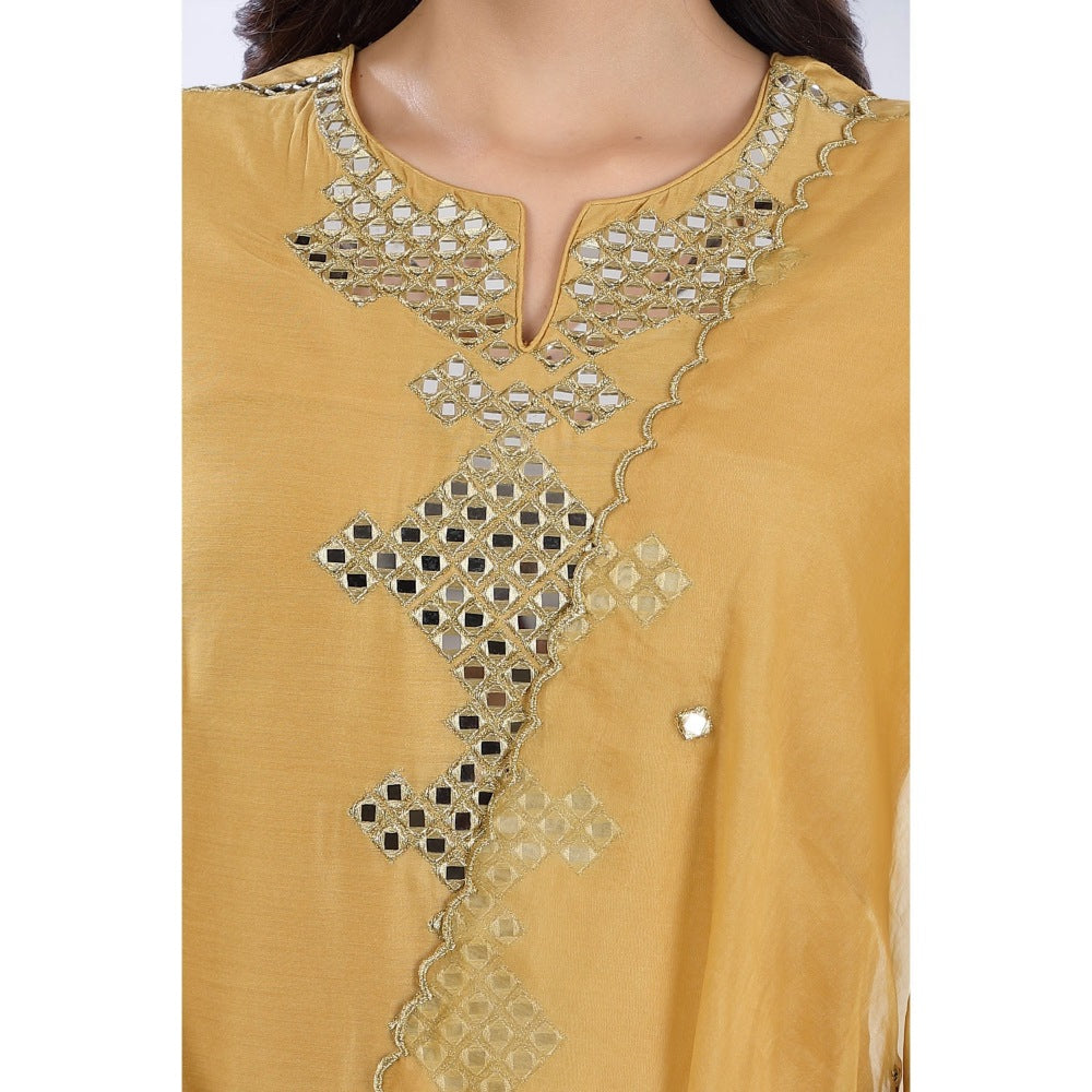 Asaga Sunheri Gold Embroidered Silk Kurta with Pants and Organza Dupatta (Set of 3)