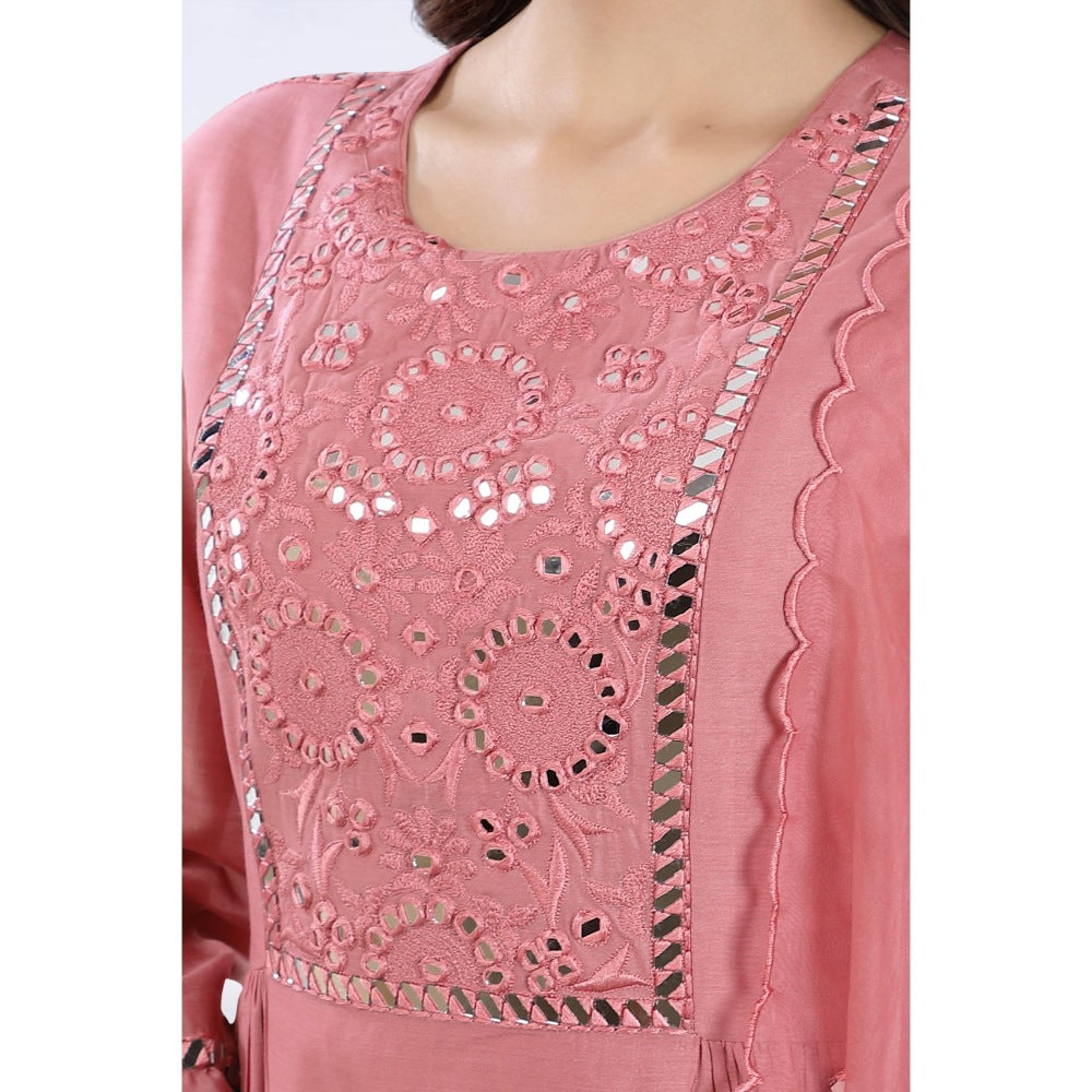 Asaga Rizvi Onion Pink Embroidered Kurta with Pants and Organza Dupatta (Set of 3)
