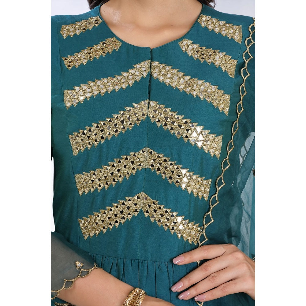 Asaga Anjun Teel Embroidered Chanderi Silk Kurta with Pants and Organza Dupatta (Set of 3)