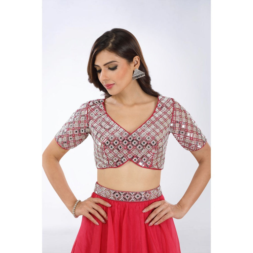 Asaga Rani Embroidered Stitched Blouse-Lehenga with Organza Dupatta (Set of 3)