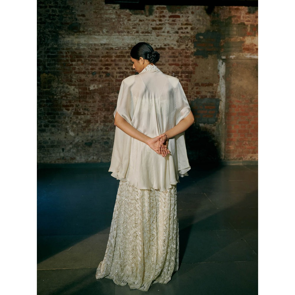 Asaga Ivory Ina Blouse with Sharara and Cape (Set of 3)