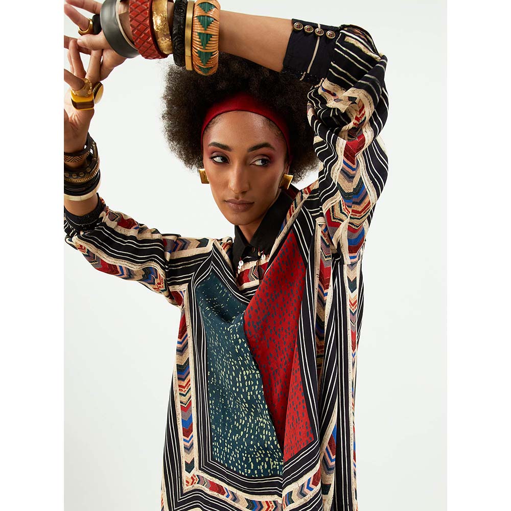 Aseem Kapoor Ambi Print Atri Shirt With Mop Detail Collar.