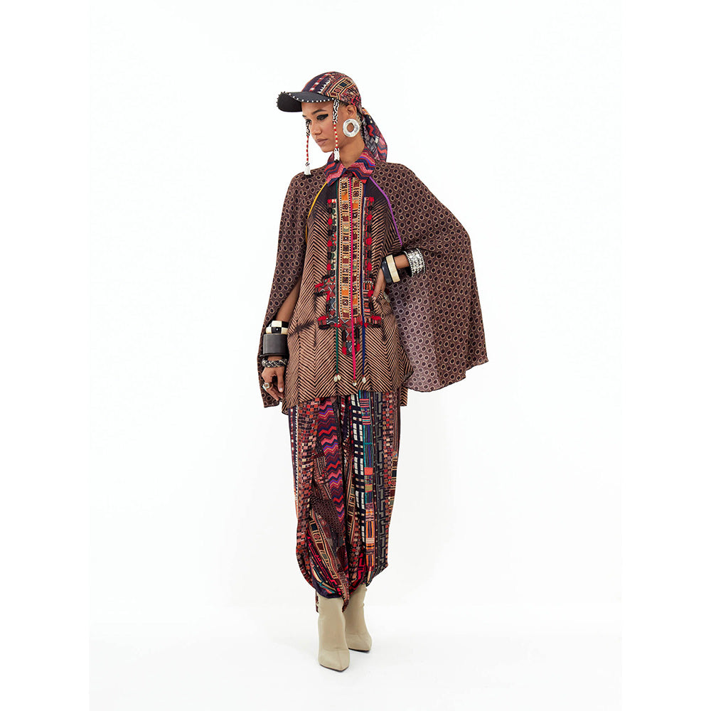 Aseem Kapoor Brown Mariyam Cape with Shirt and Dhoti (Set of 3)