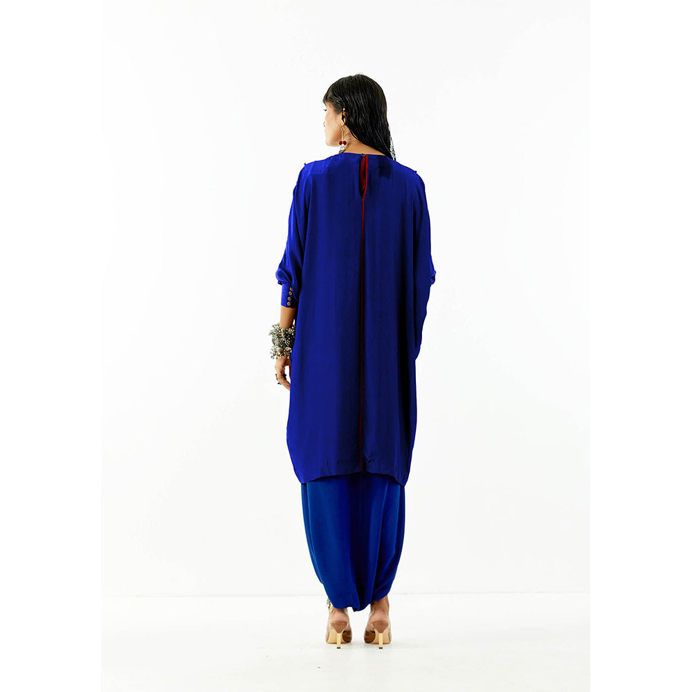 Aseem Kapoor Blue Kuru Trapeeze Tunic With Draped Trouser (Set of 2)