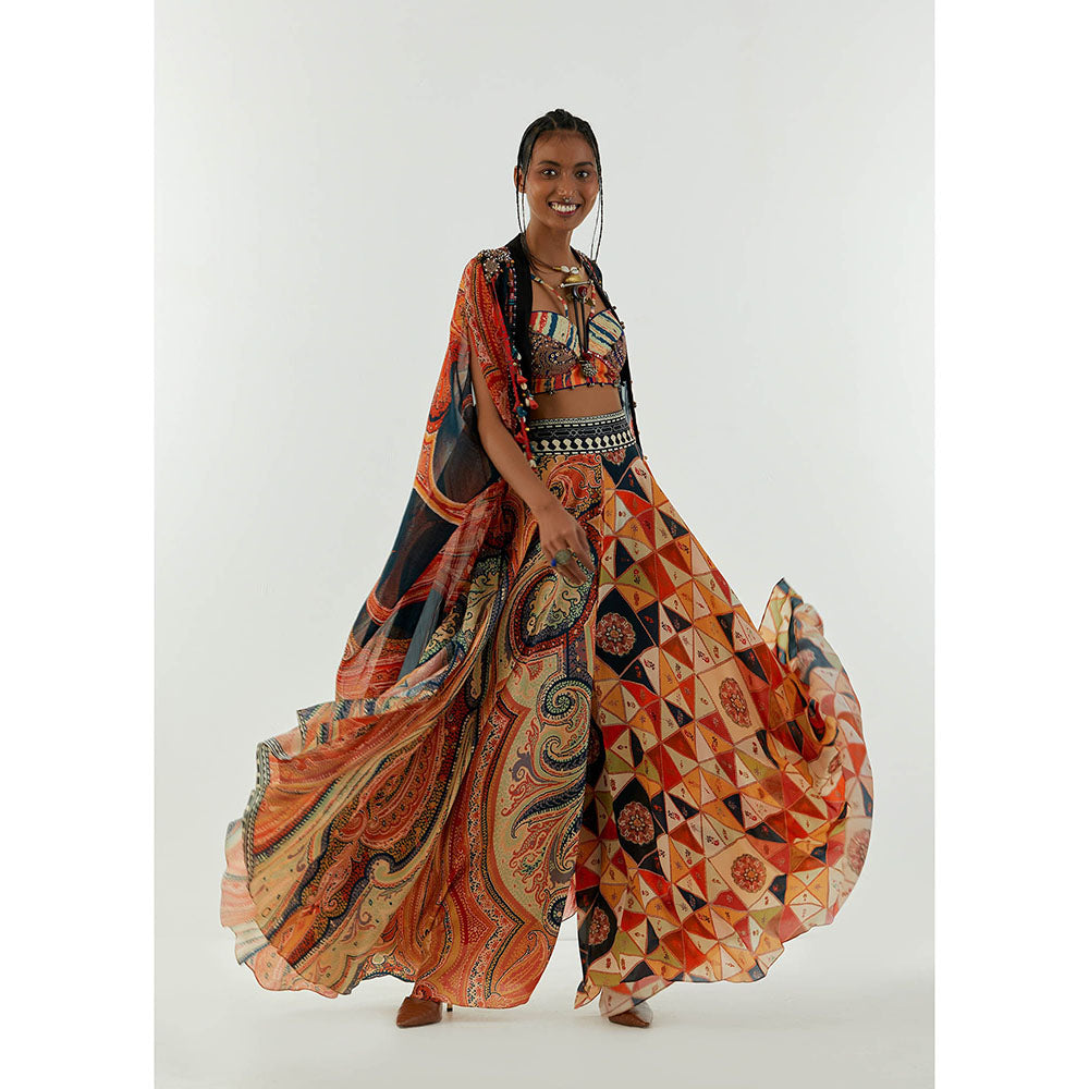 Aseem Kapoor Multi-Colour Ritu Cape With Blouse And Flared Trouser (Set of 3)