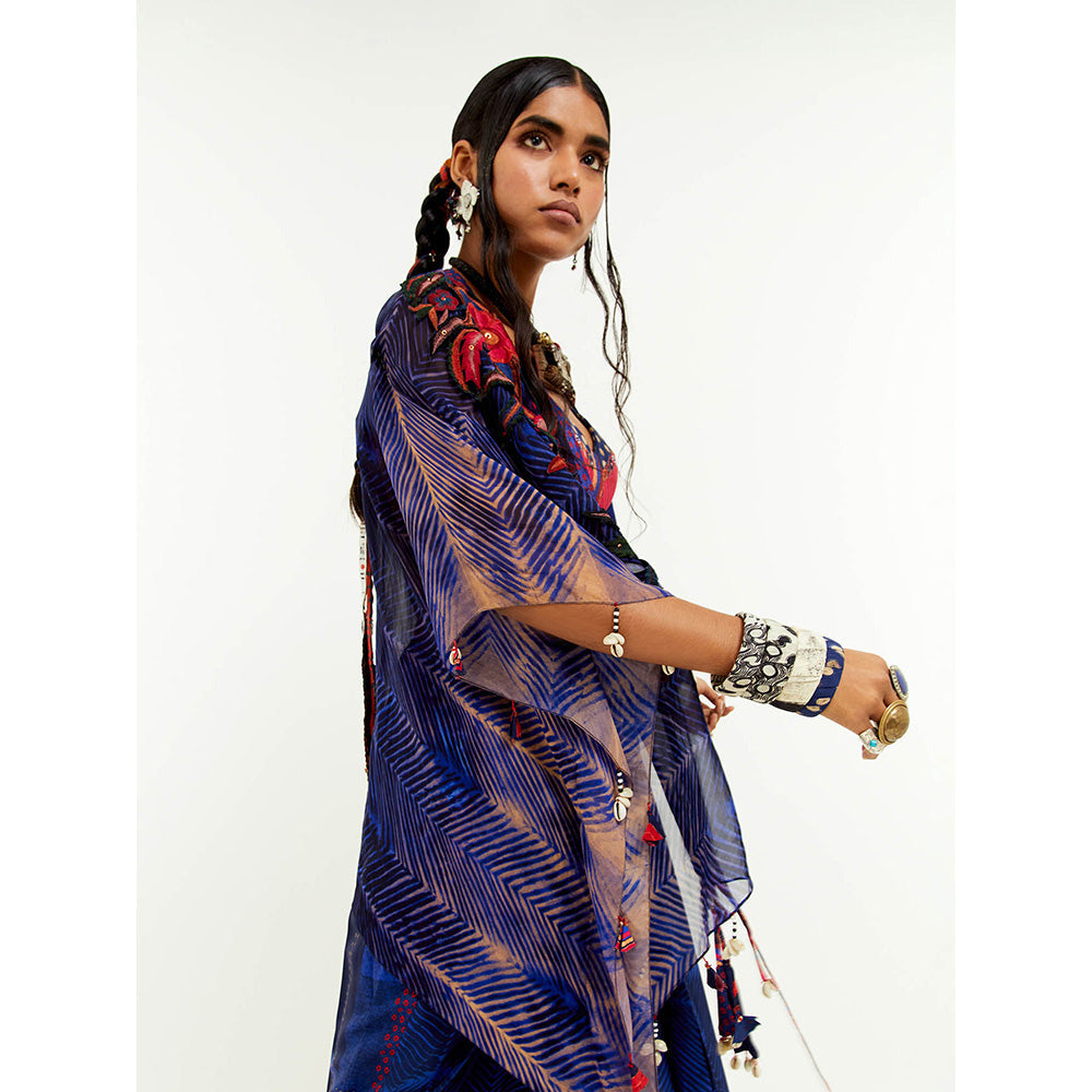 Aseem Kapoor Blue Veni Jacket With Blouse And Skirt (Set of 3)