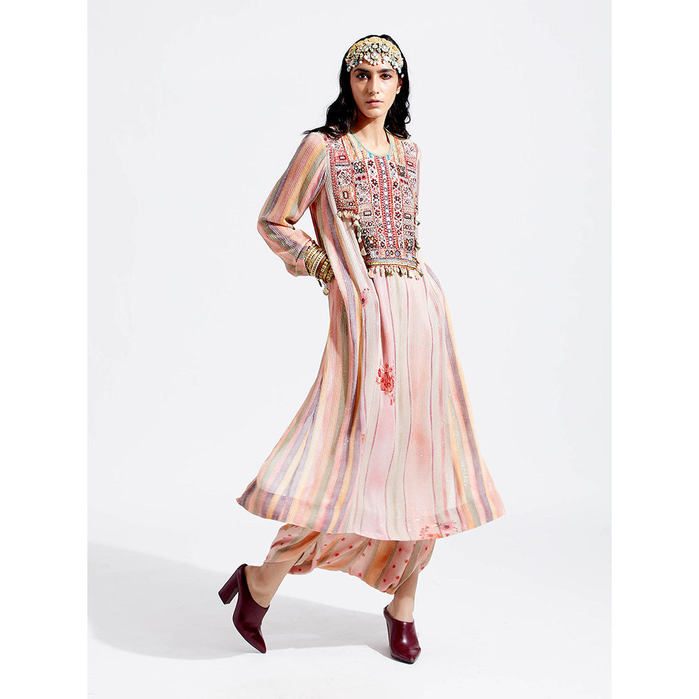 Aseem Kapoor Pink Rudra Kurta With Draped Trouser (Set of 2)