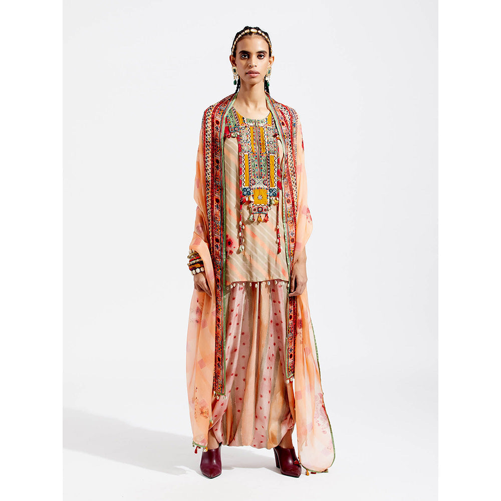 Aseem Kapoor Peach Mitra Short Kurta With Draped Trouser (Set of 2)