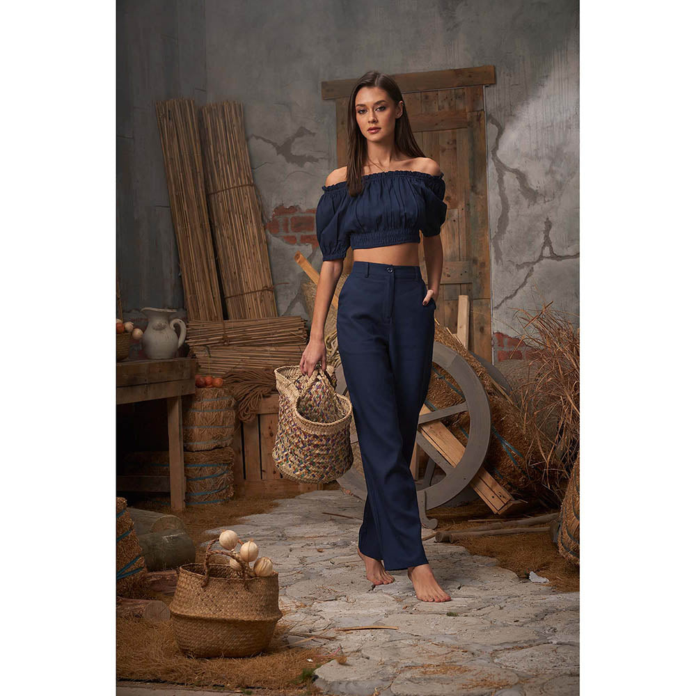 ASHITA FERNANDES Women Navy Blue Solid Crop Top