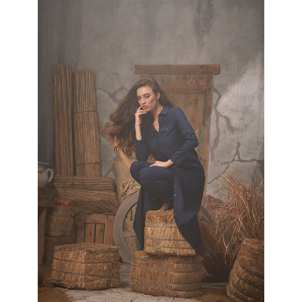 ASHITA FERNANDES Women Navy Blue Linen Blend High Waist Trouser