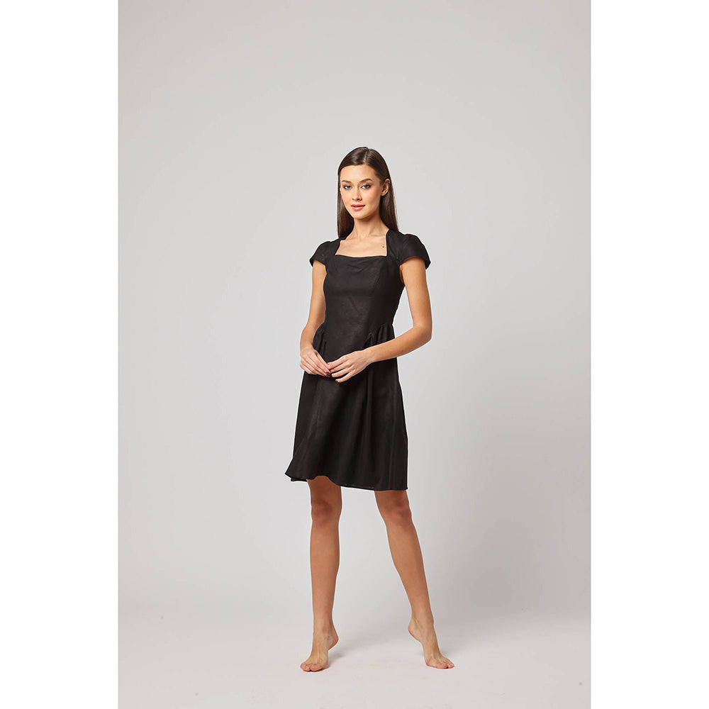 ASHITA FERNANDES Women Black Slim Fit Premium Linen Mini Dress