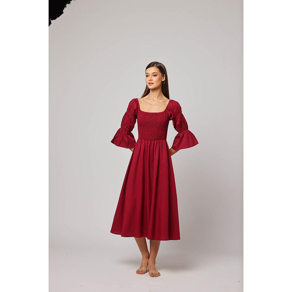 ASHITA FERNANDES Women A-Line Red Linen Blend Midi Dress