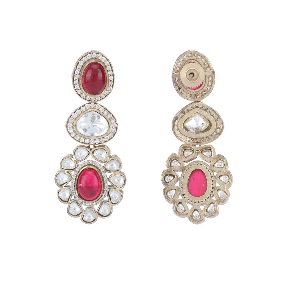 Auraa Trends 22KT Gold Plated Kundan Classic Red Necklace Set