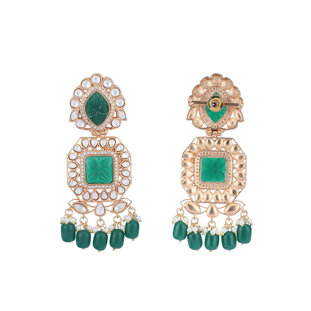 Auraa Trends 22KT Gold Plated Kundan Elegant Green Necklace Set