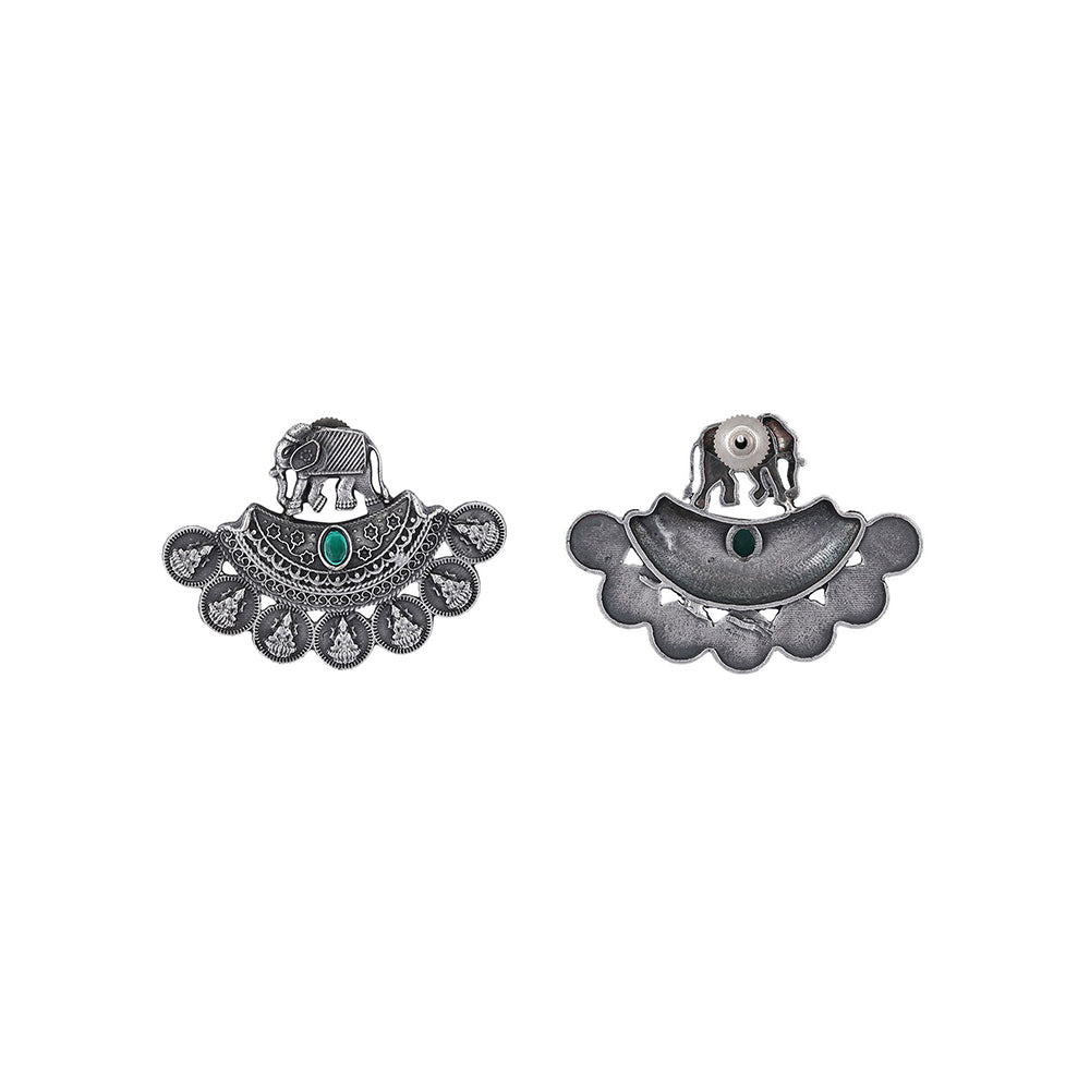 Auraa Trends Classic Oxidised Green Stone Earrings For women