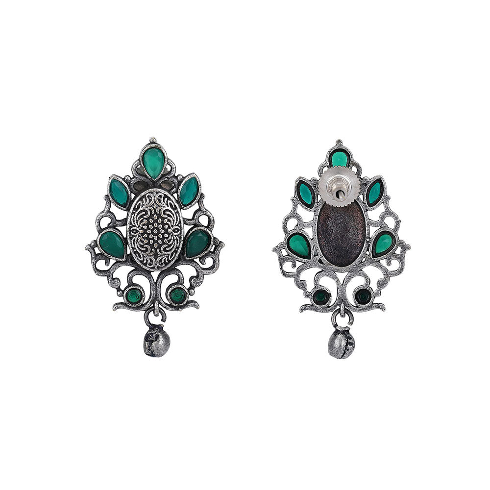 Auraa Trends Classic Oxidised Green Stone Drop Earrings For women