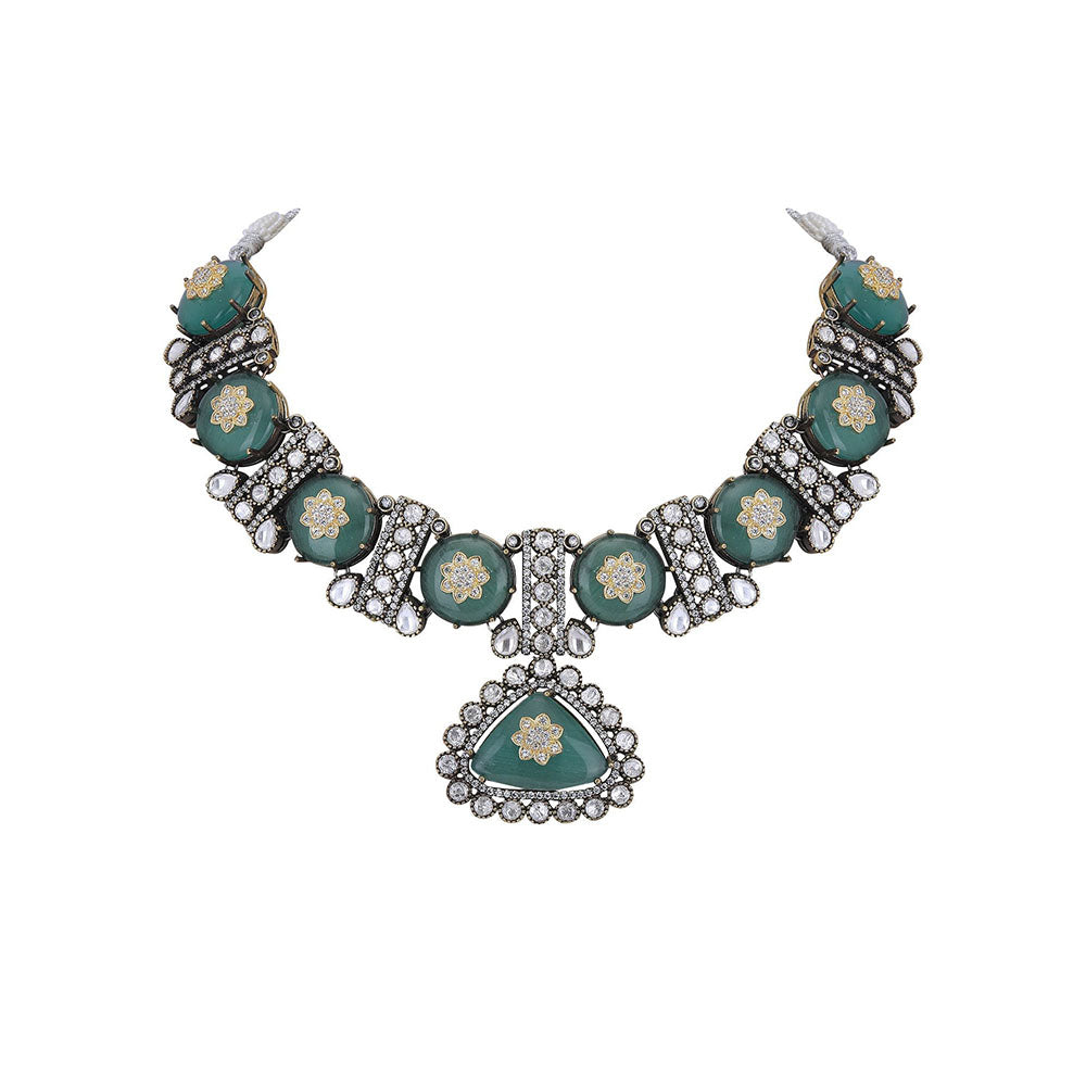 Auraa Trends 22KT Gold Plated Classic Kundan Green Necklace Set for women