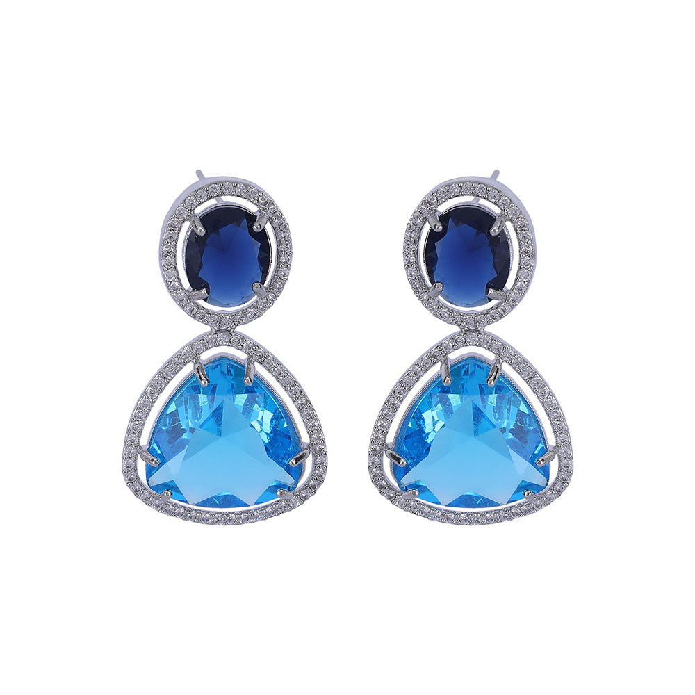 Auraa Trends Rhodium Plated American Diamond Zircon Blue Necklace Set for women
