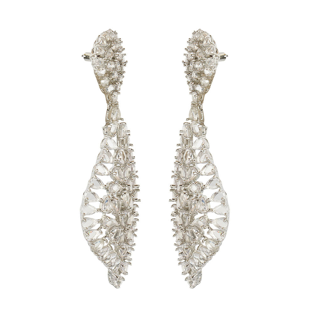Auraa Trends Rhodium Plated American Diamond Zircon White Earrings