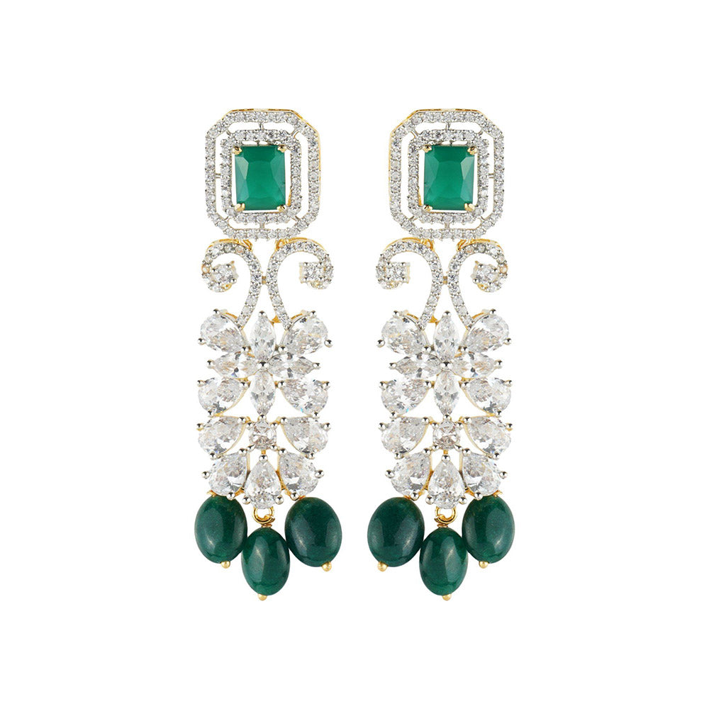 Auraa Trends Women Rhodium Plated American Diamond Zircon Green Choker Necklace Set