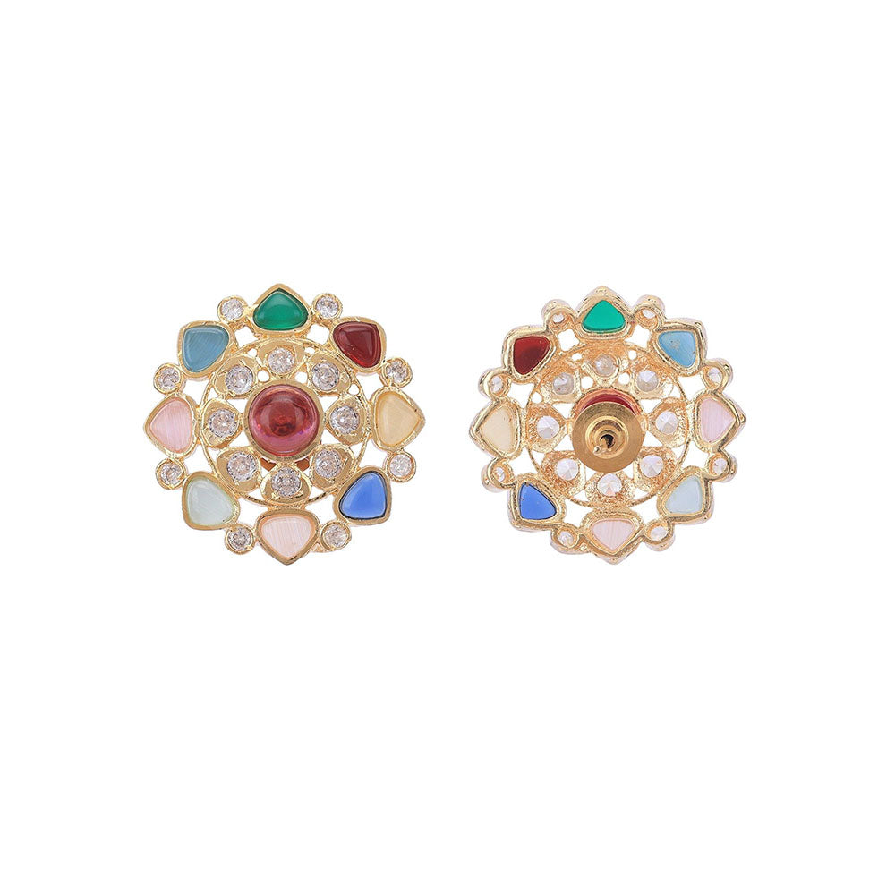 Auraa Trends Multi-Colour Pearl Kundan Stud Earrings For Women