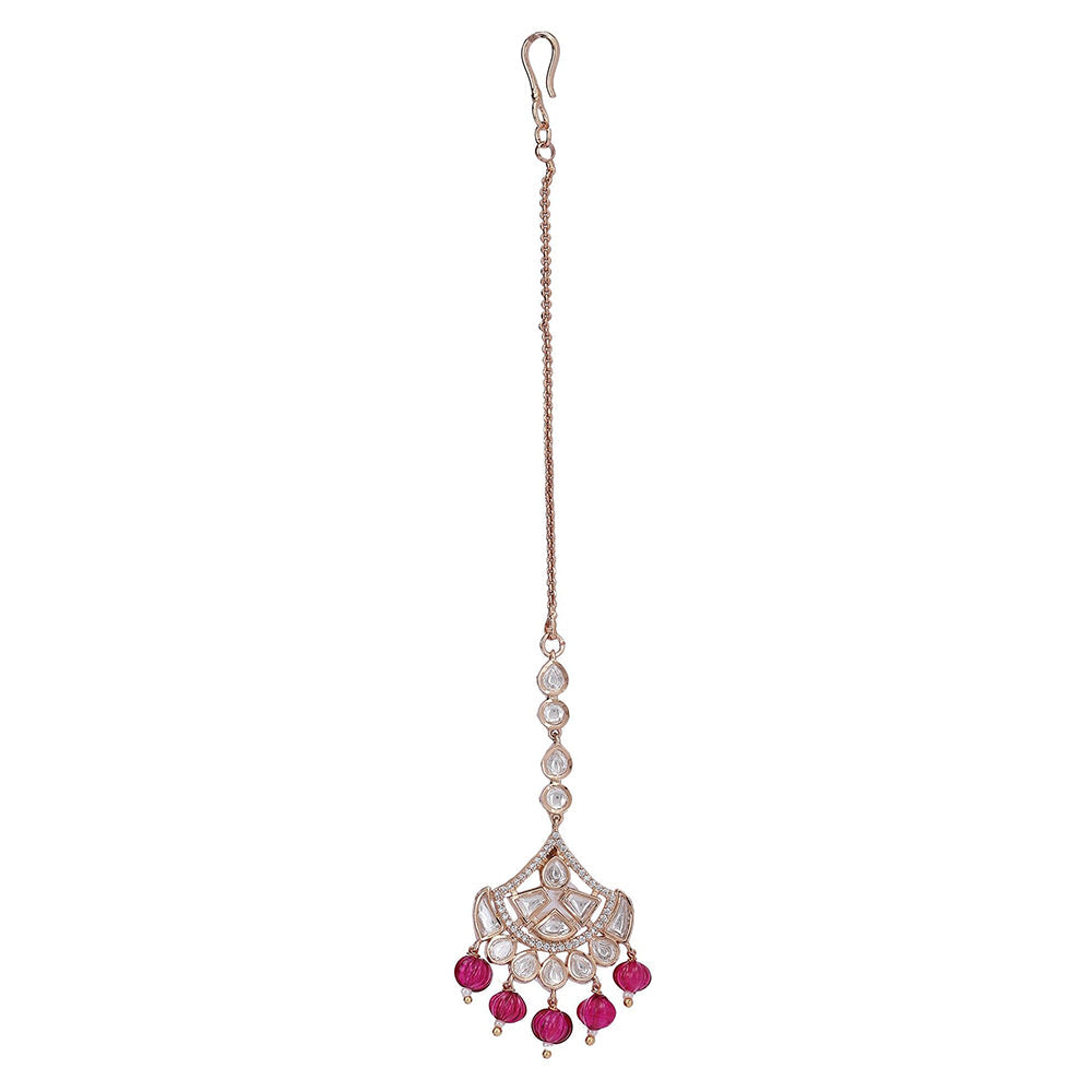 Auraa Trends 22Kt Gold Plated Kundan Red Beads Jewellery Set