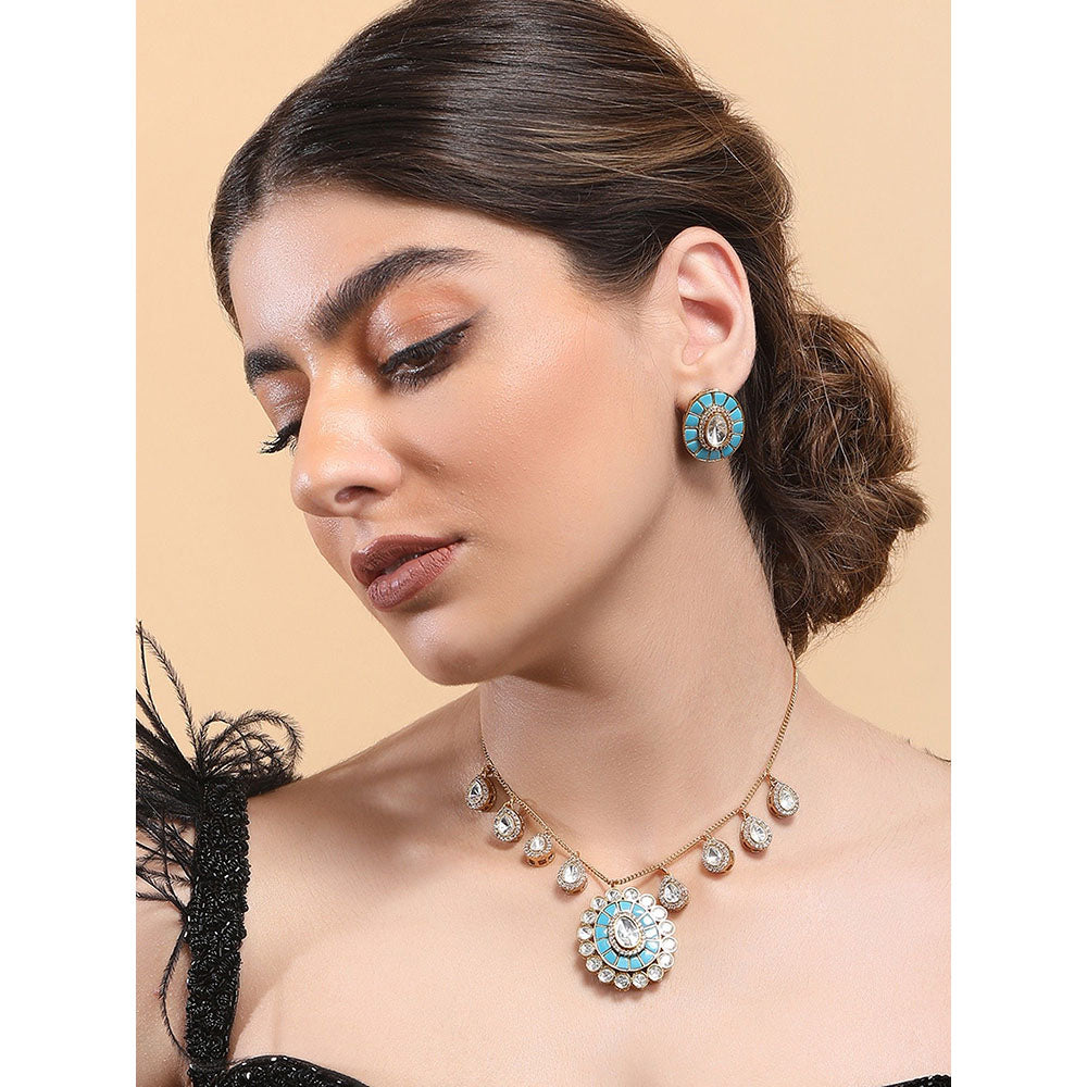 Auraa Trends 22Kt Gold Plated Kundan Blue Jewellery Set