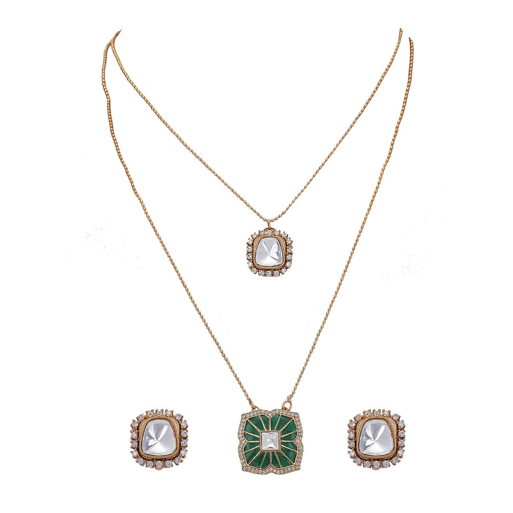 Auraa Trends 22Kt Gold Plated Kundan Multi-Colour Jewellery Set