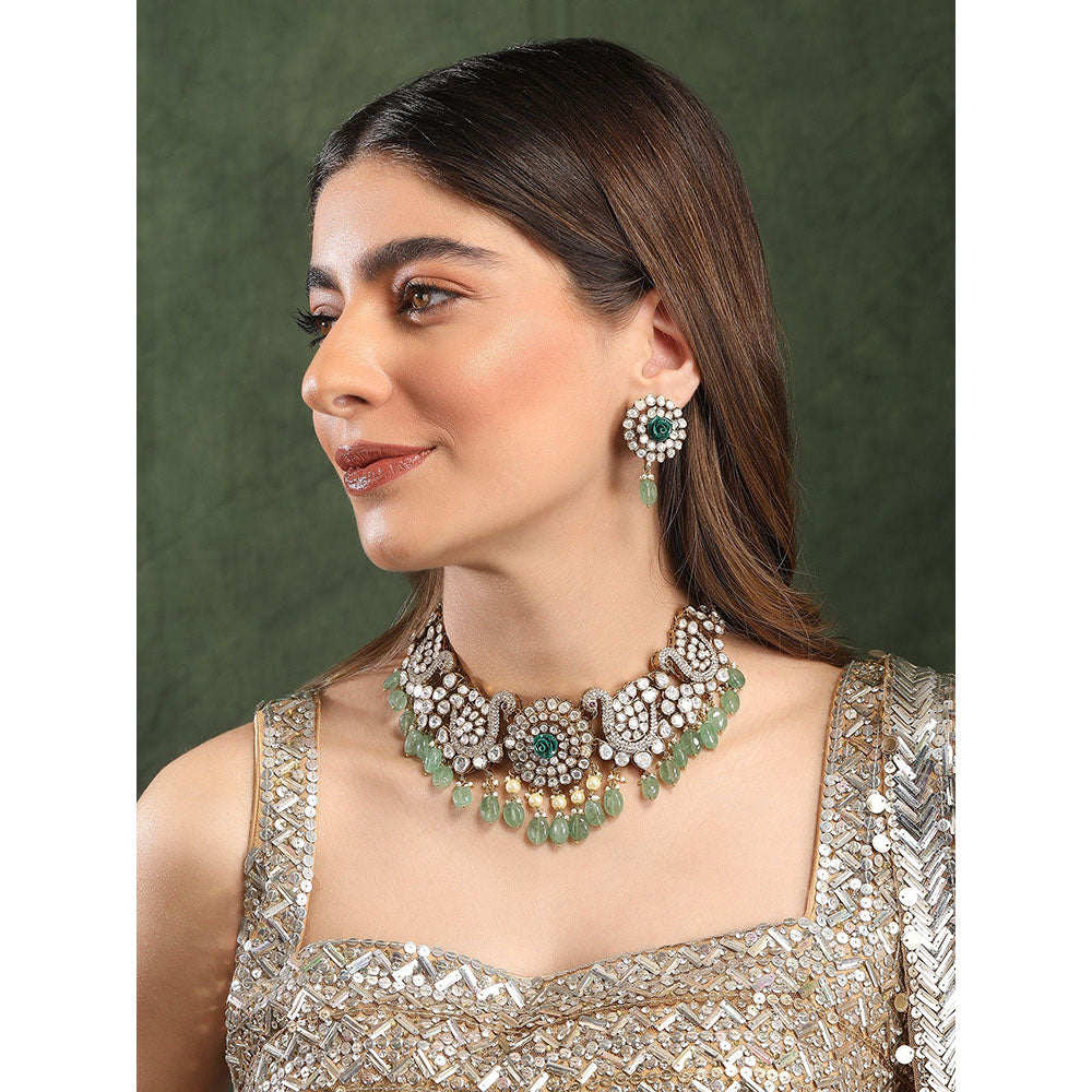Auraa Trends 22Kt Gold Plated Kundan Green Jewellery Set