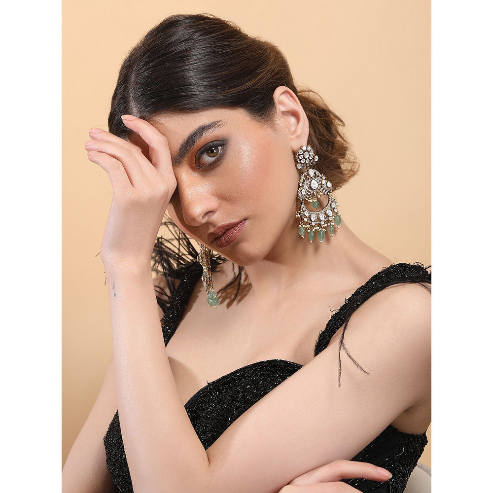 Auraa Trends 22Kt Gold Plated Kundan Classic Green Drop Earrings
